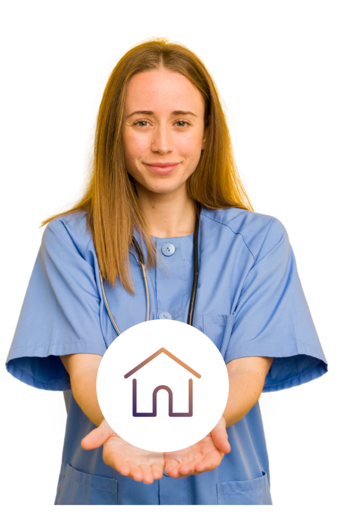 Nurse holding house icon