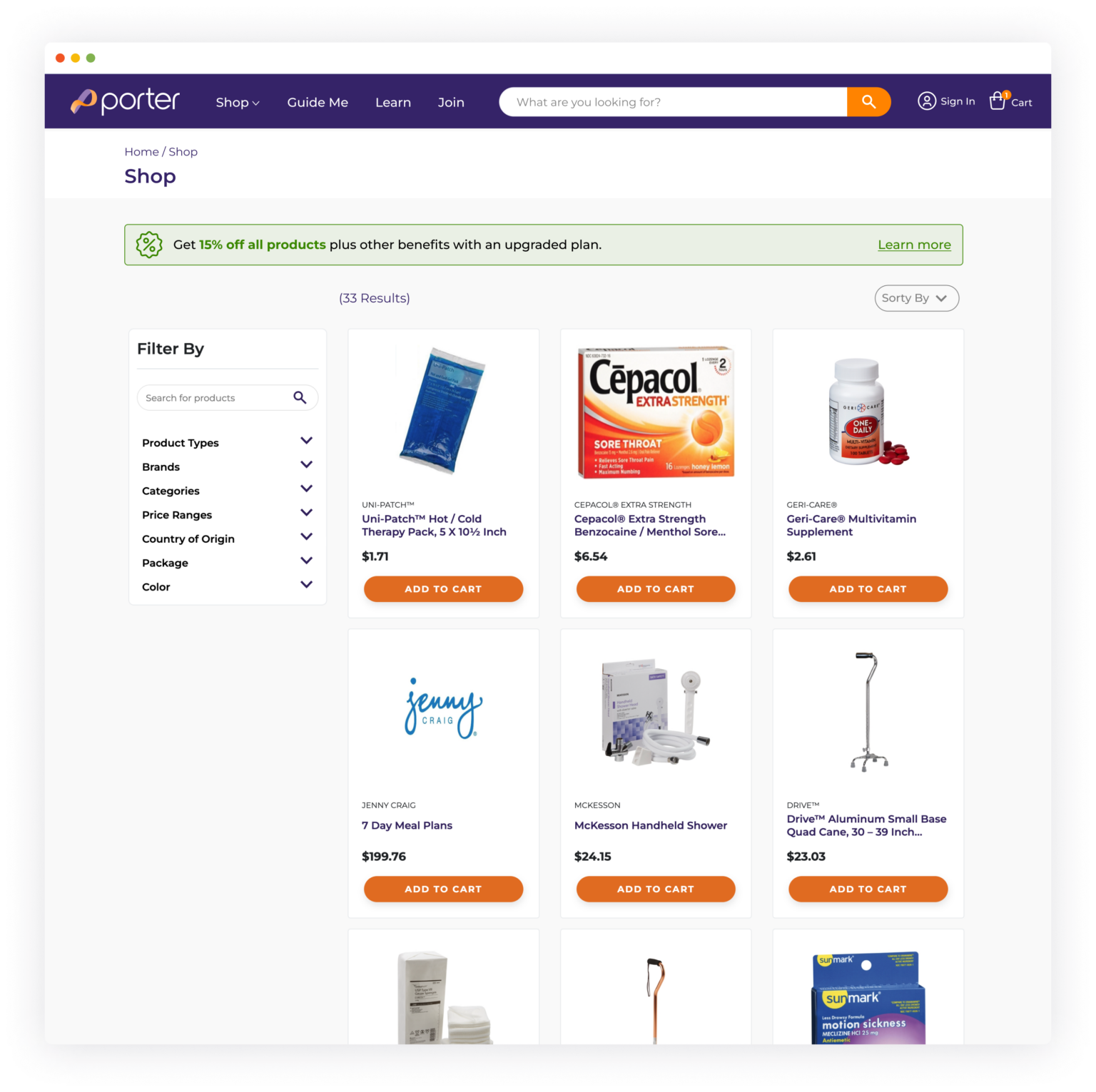 Screenshot of Porter Marketplace
